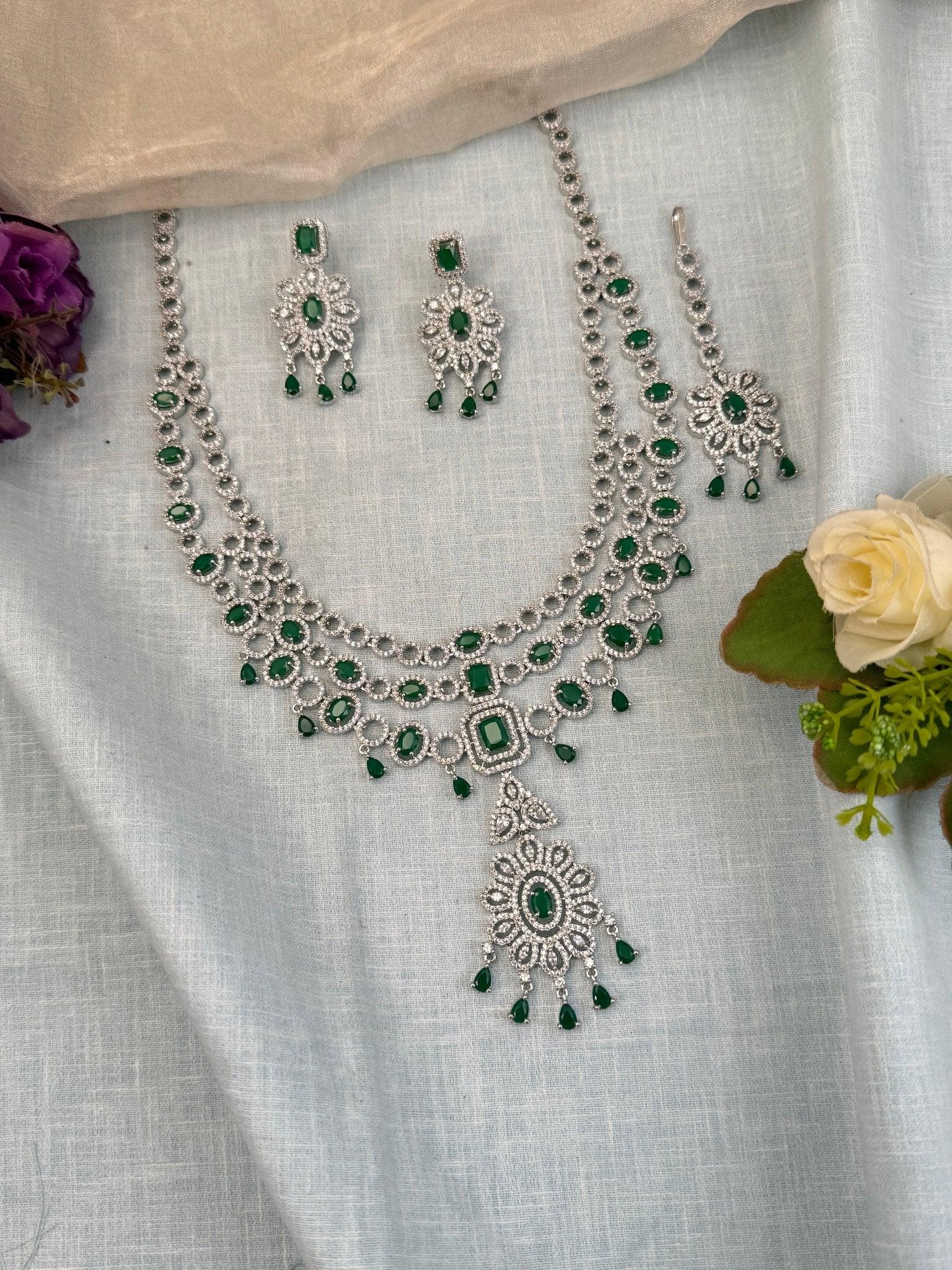 Designer Stone Layer Mid long Necklace Set 517 - Mahilas