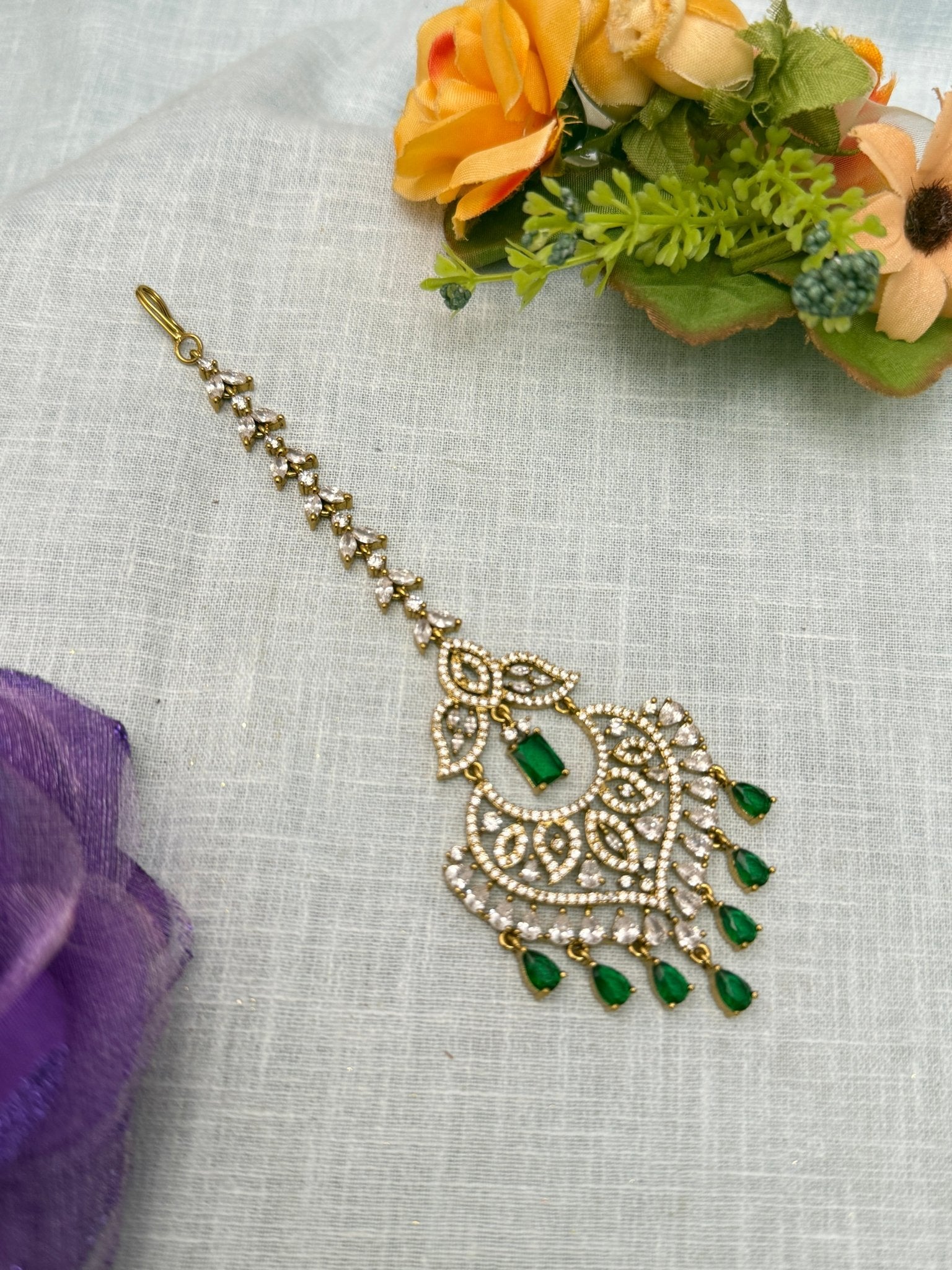 Designer Stone Maang Teeka 4154 - Mahilas