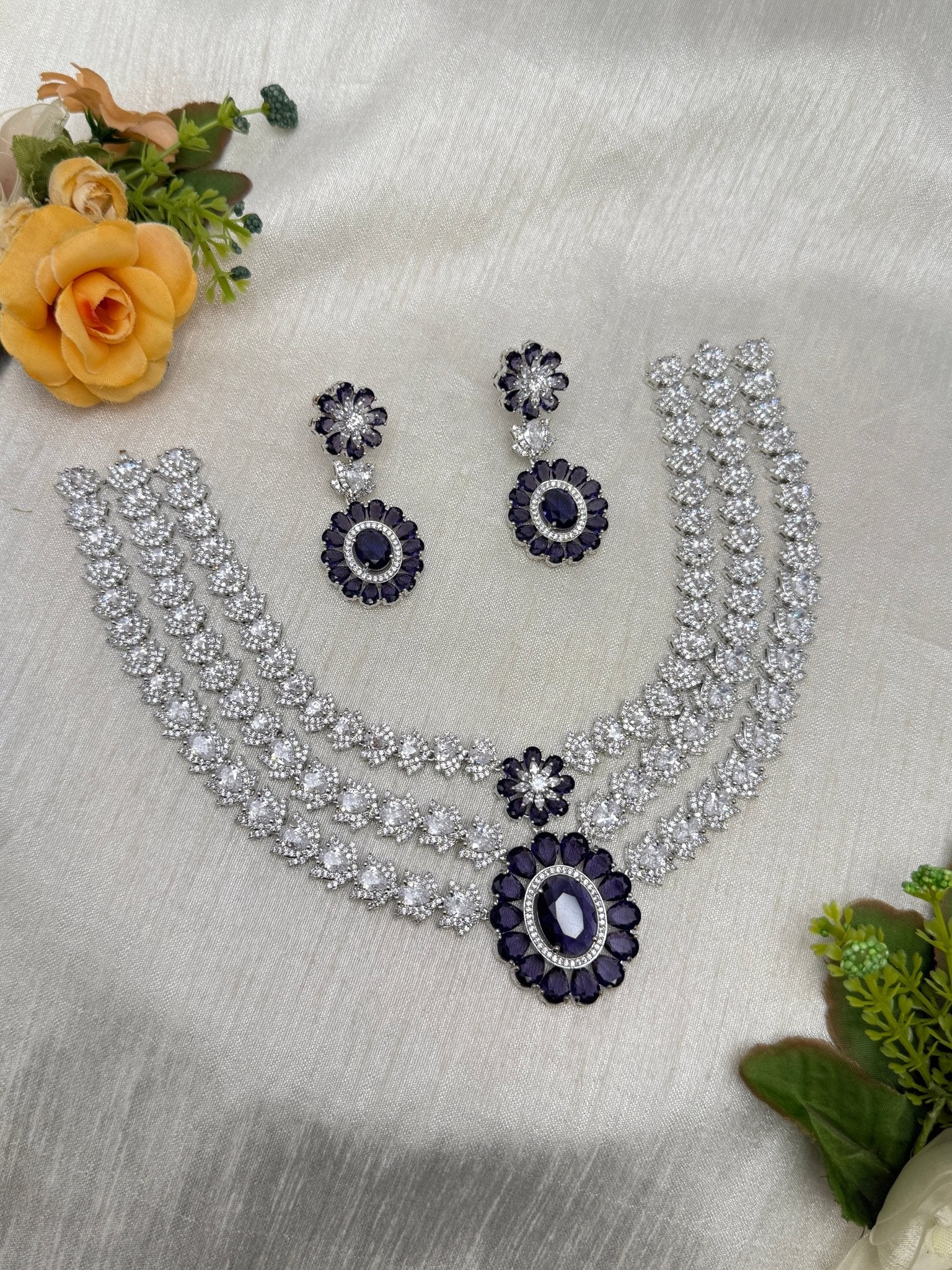 Designer Stone Necklace Set 0766 - 7 Colors - Mahilas