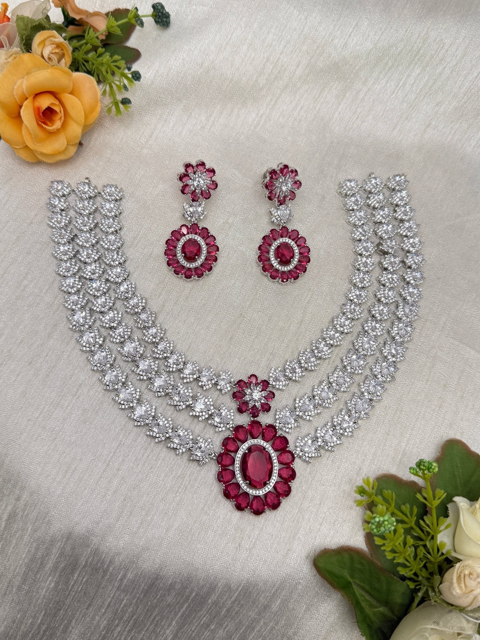 Designer Stone Necklace Set 0766 - 7 Colors - Mahilas
