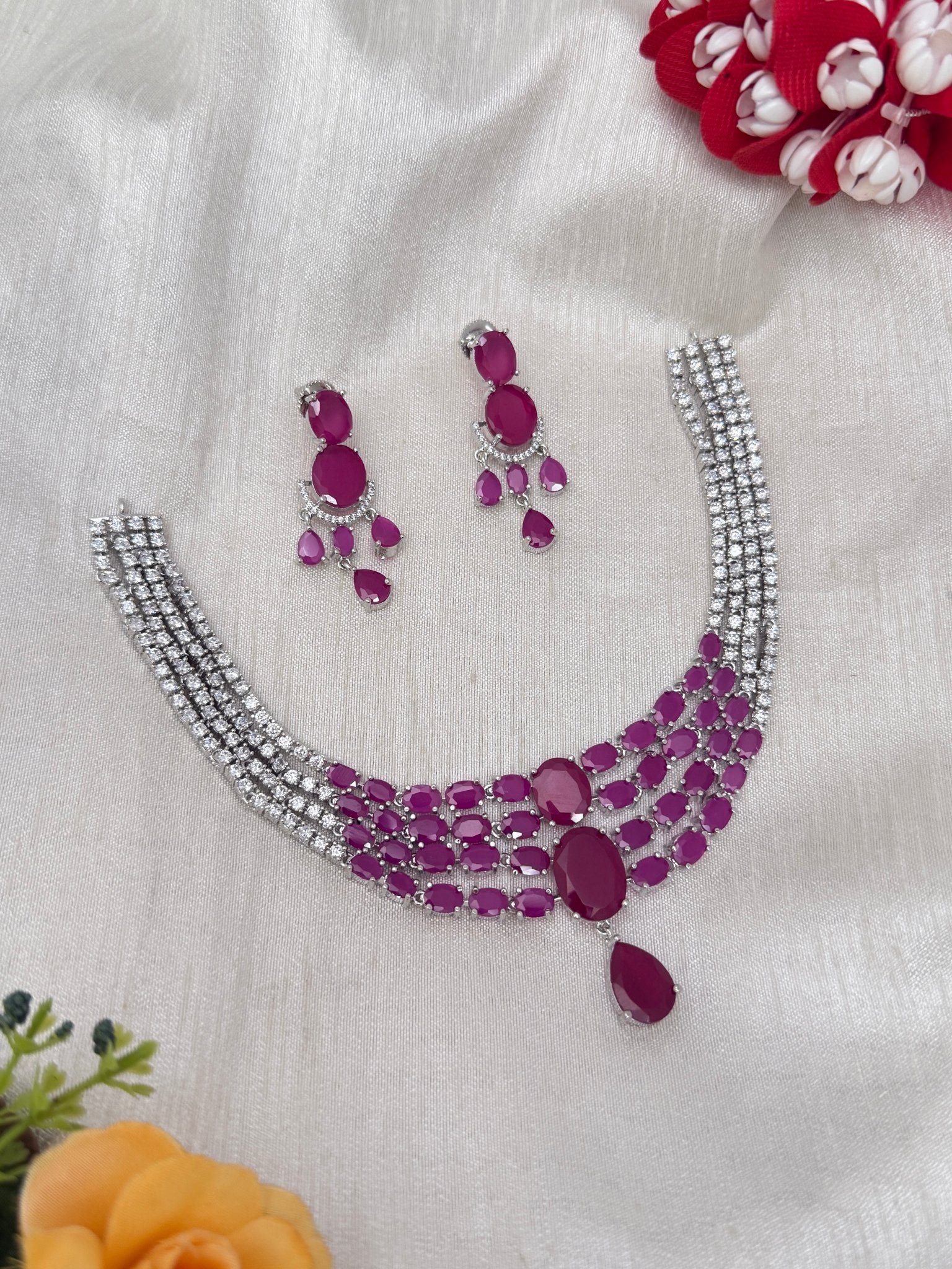 Designer Stone Necklace Set 0770 - 6 Colors - Mahilas