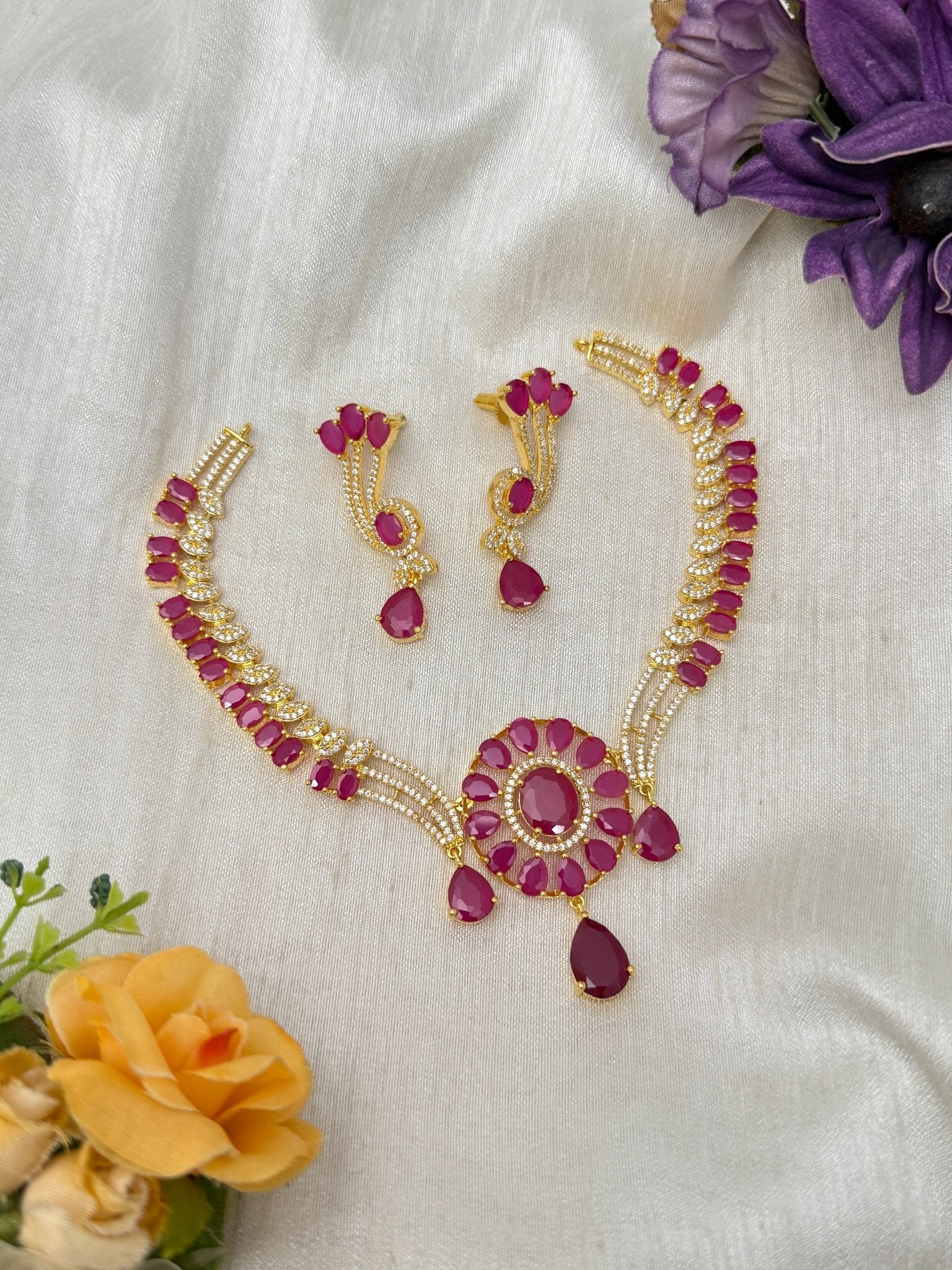 Designer Stone Necklace Set 0771 - 6 Colors - Mahilas