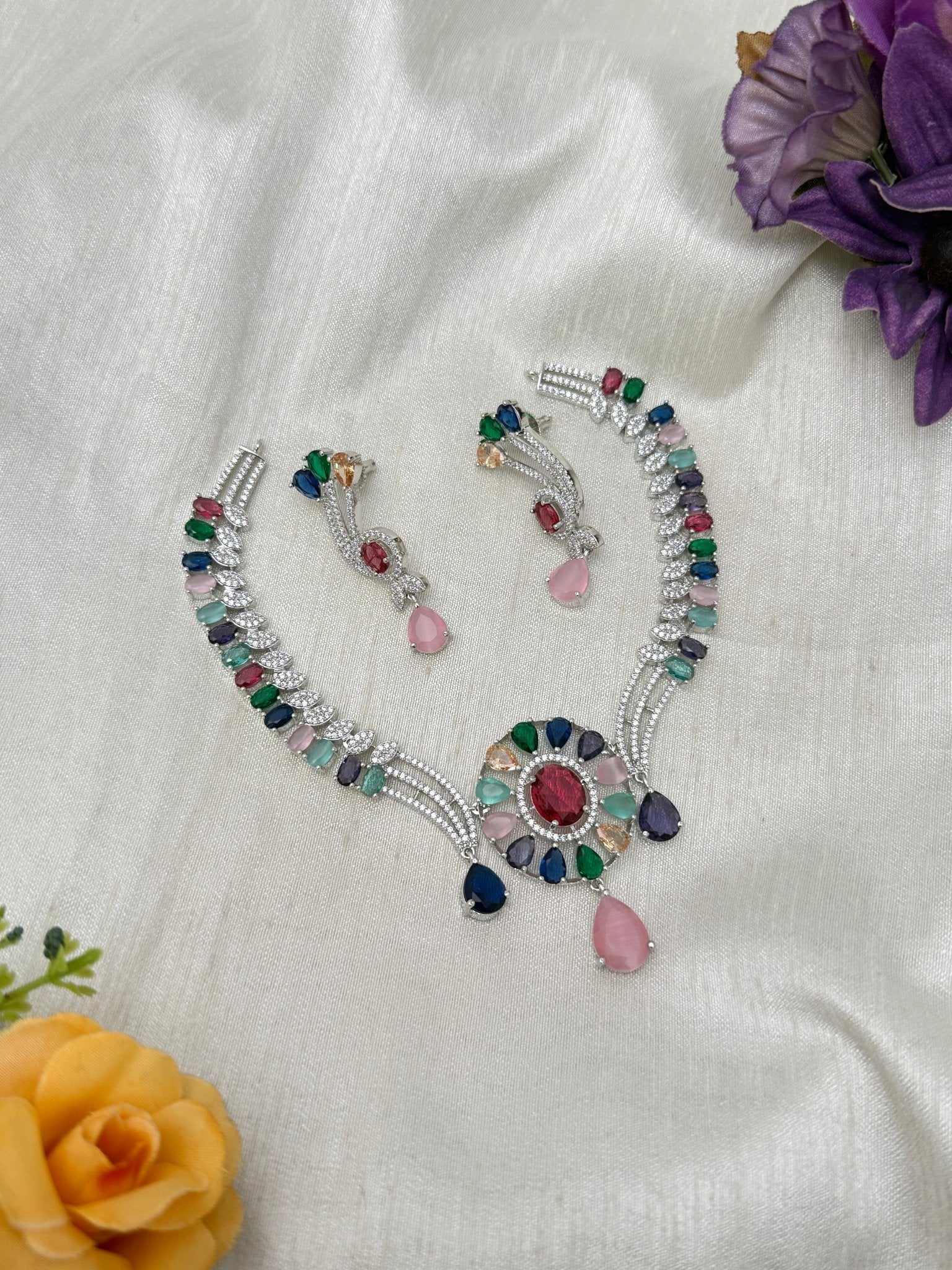 Designer Stone Necklace Set 0771 - 6 Colors - Mahilas