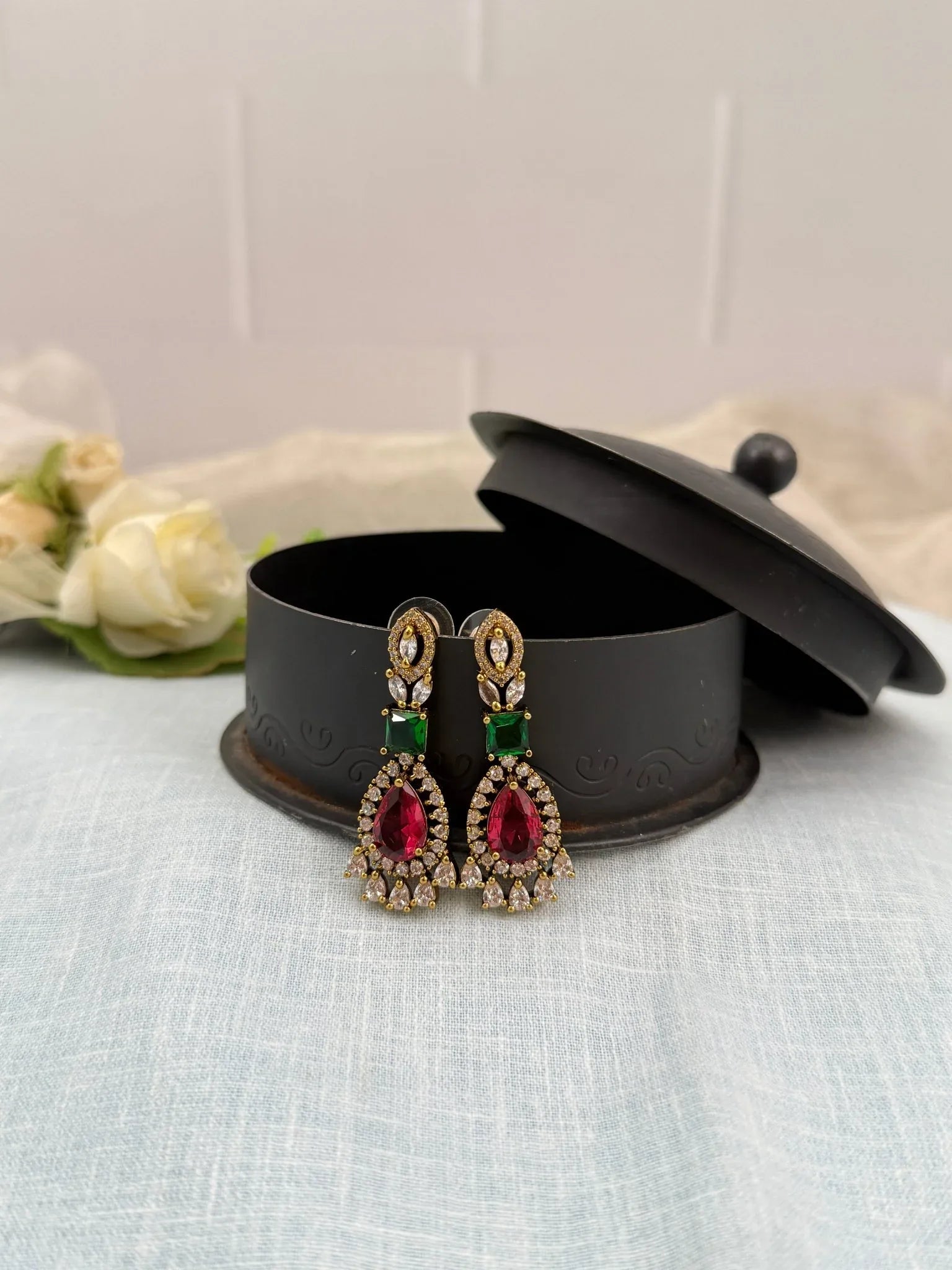 Designer Victorian Antique Stone Earrings 0210 - Mahilas