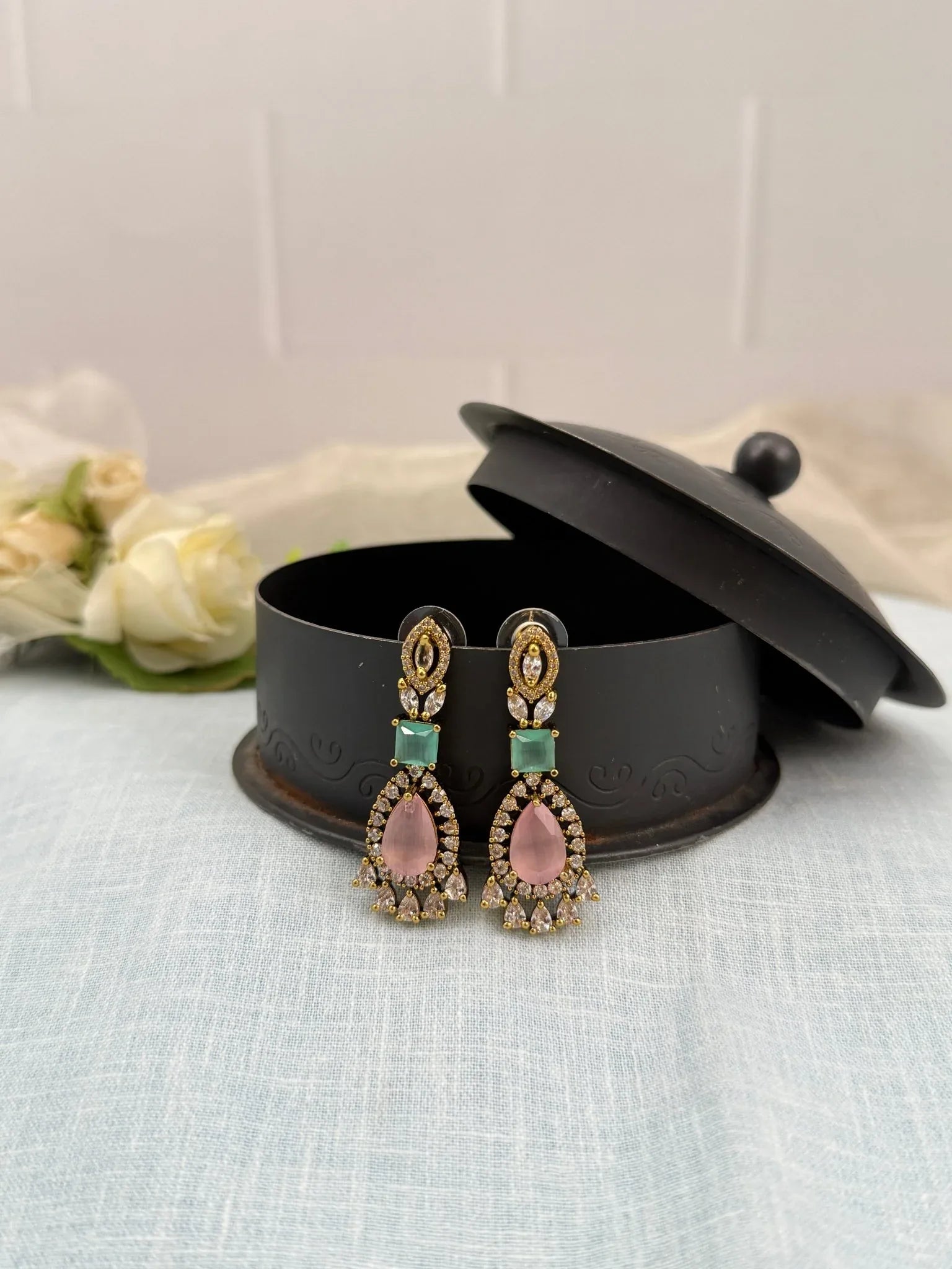 Designer Victorian Antique Stone Earrings 0217 - Mahilas