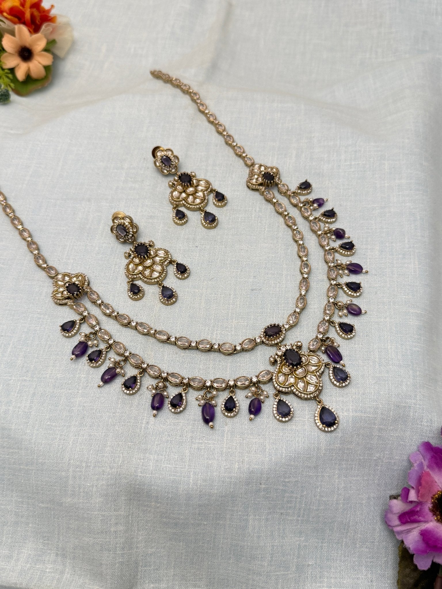 Designer Victorian Kundan Long Necklace Set 182 - Mahilas