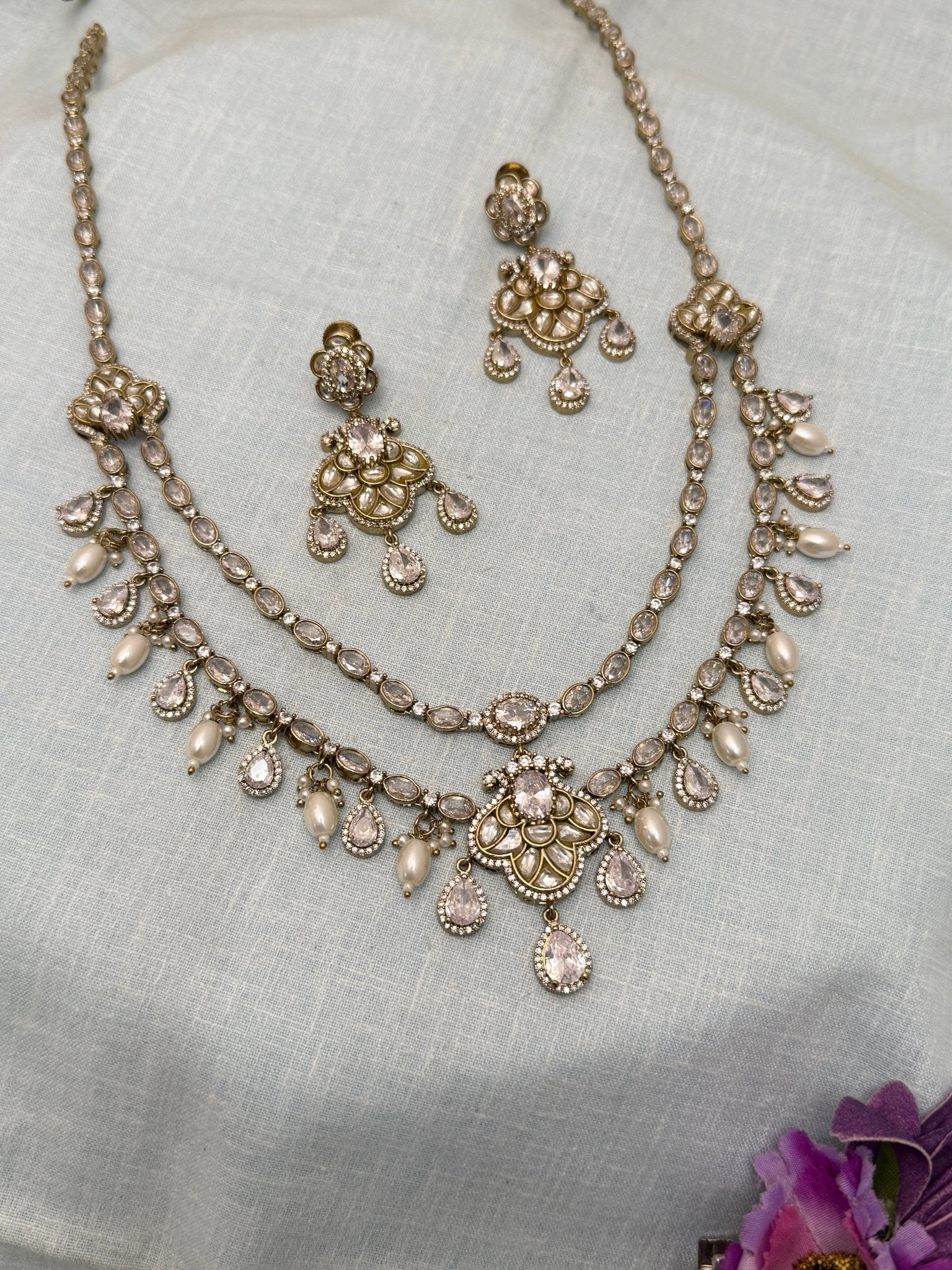 Designer Victorian Kundan Long Necklace Set 184 - Mahilas