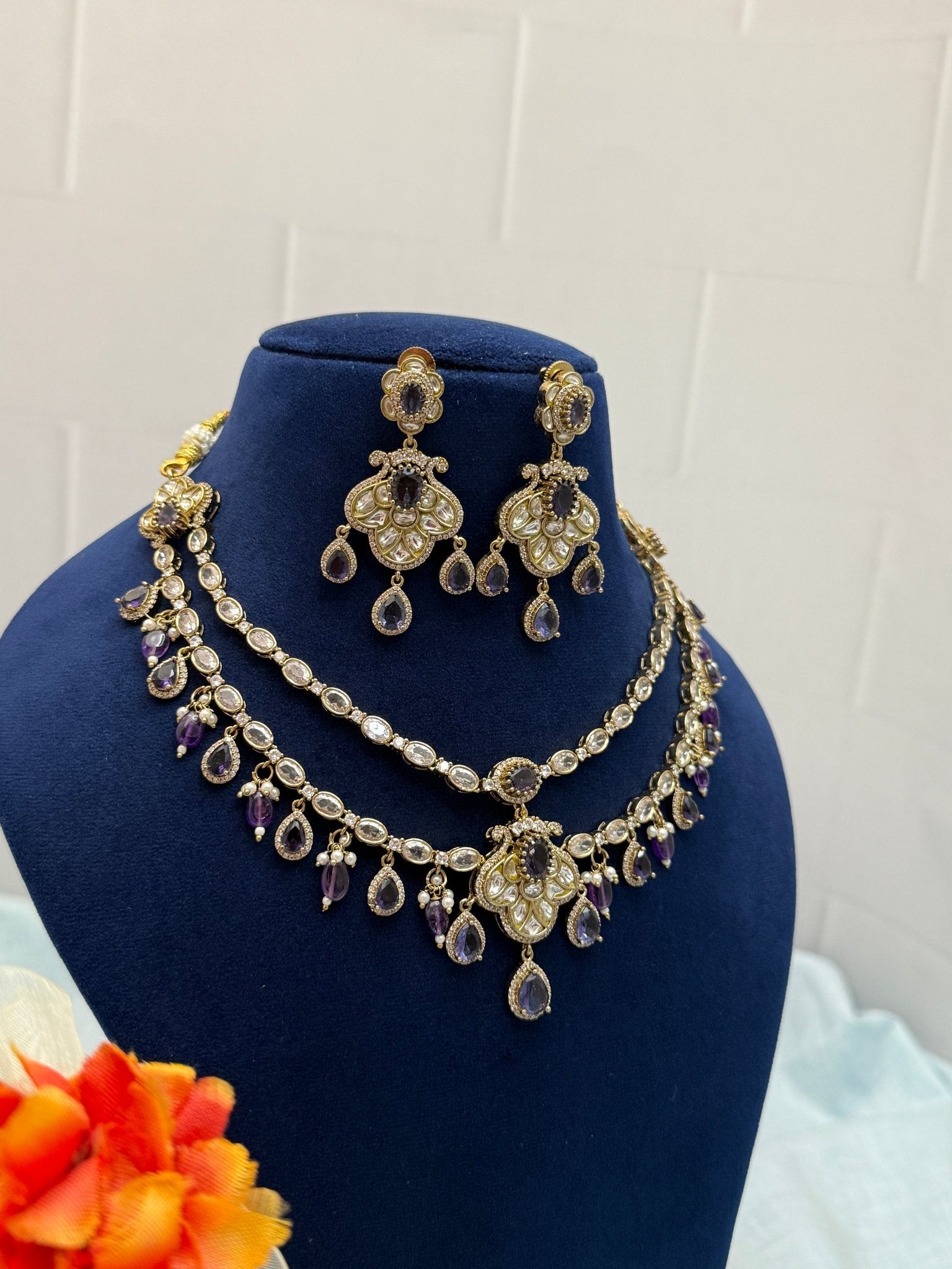 Designer Victorian Kundan Necklace Set 180 - Mahilas