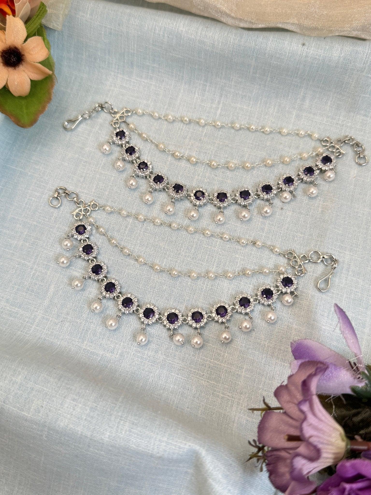 Designer Zircon Stone Maatal Earchain 254 - Mahilas
