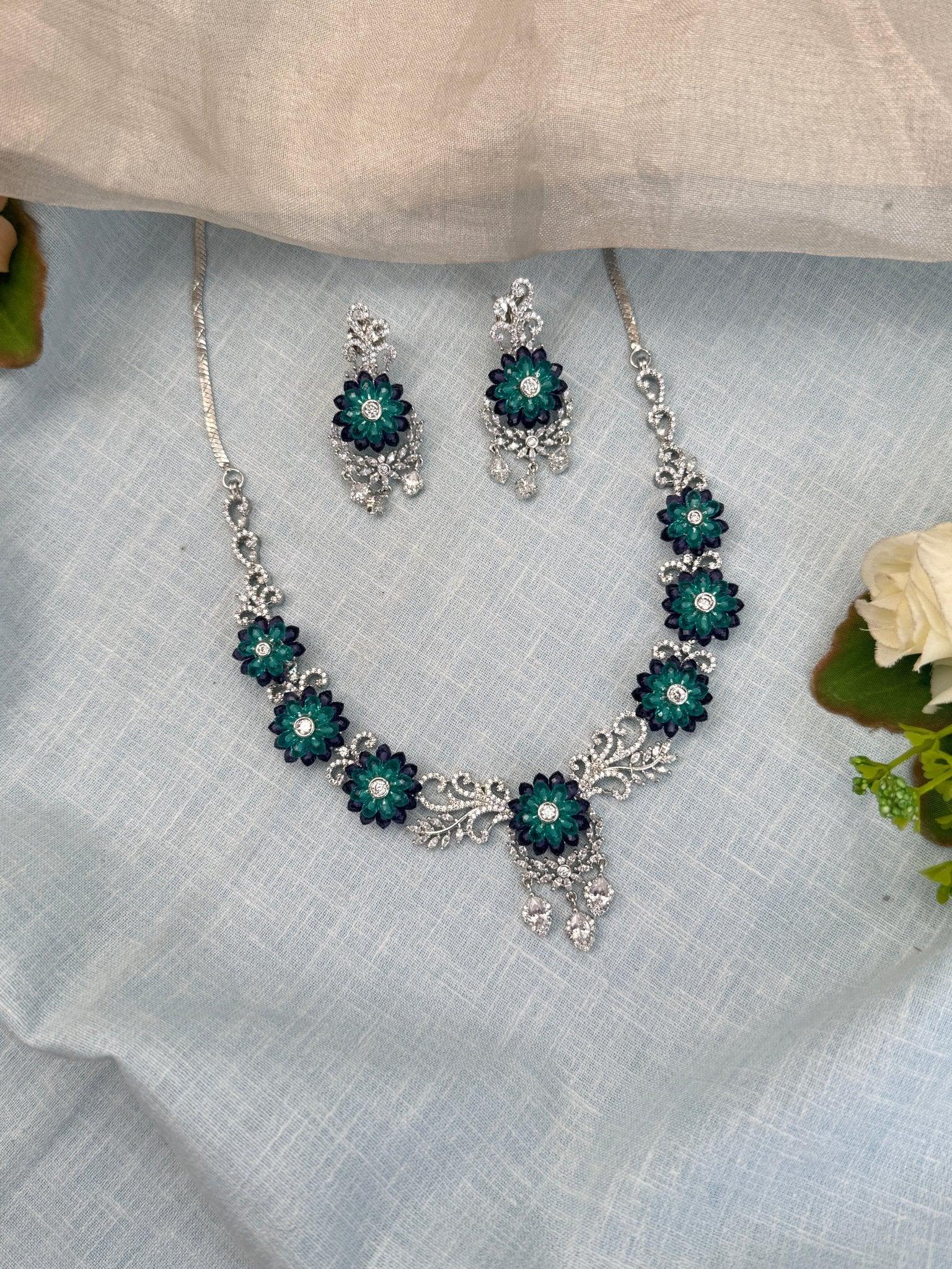 Designer Zircon Stone Short Necklace Set 496 - Mahilas