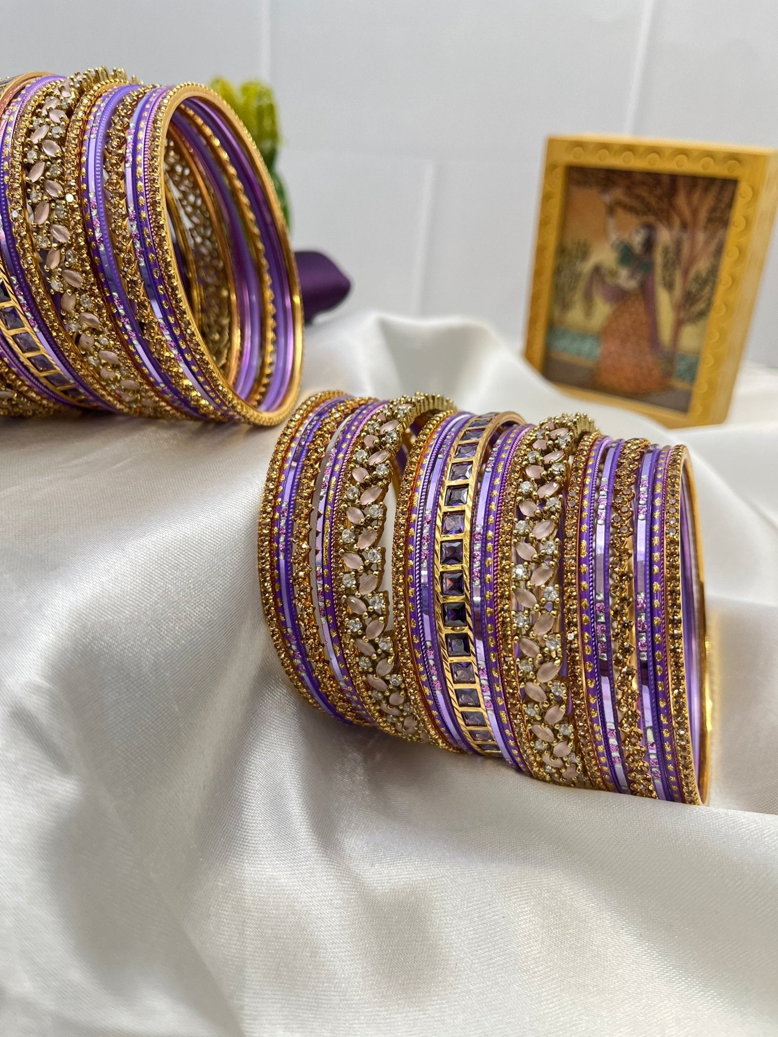 Exquisite Purple and Gold Stone Bangle Set - Mahilas