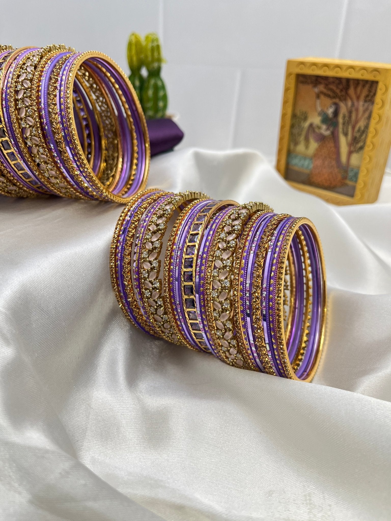 Exquisite Purple and Gold Stone Bangle Set - Mahilas