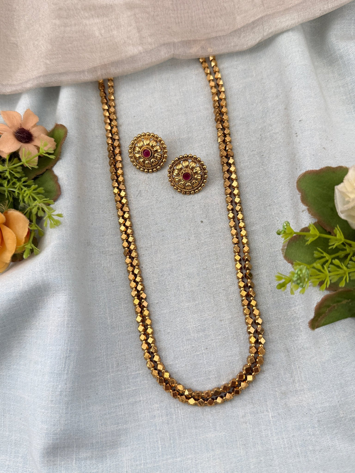 Gold Beads Layered Necklace Long Chain Set | C0006 - Mahilas