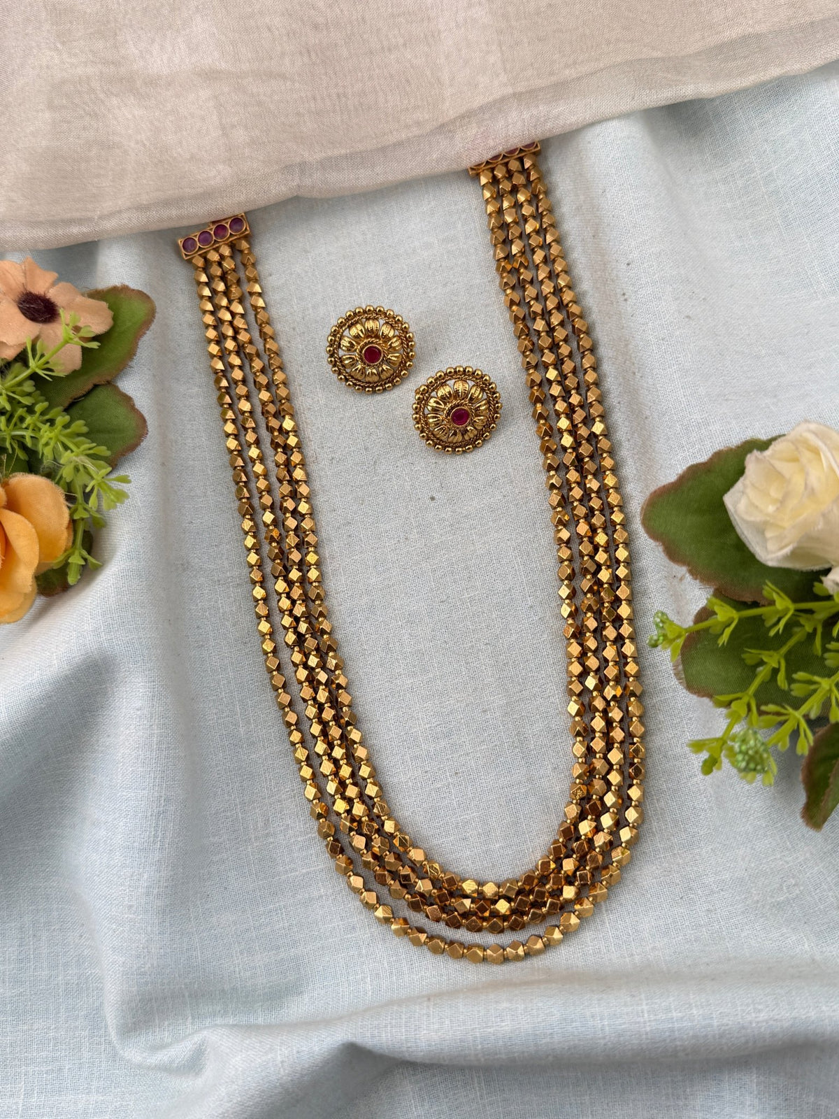 Gold Beads Layered Necklace Long Chain Set | C0008 - Mahilas