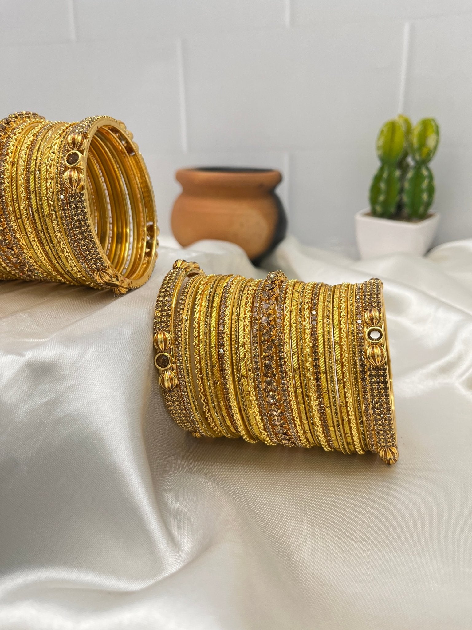 Gold Bridal Metal & Stone Bangle Set 5036 - Mahilas