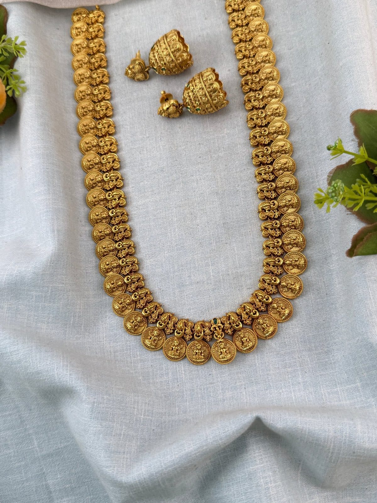 Gold Kaasu Lakshmi Necklace Long Set | 325 - Mahilas