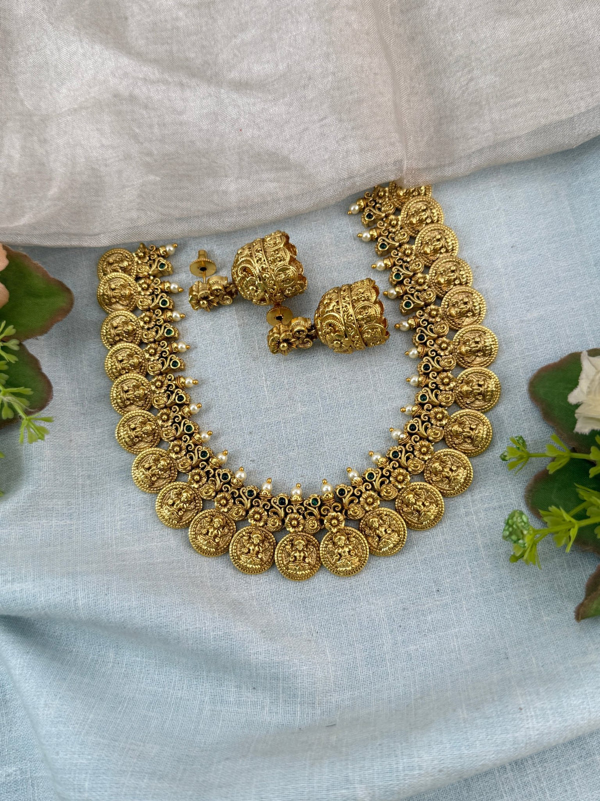 Gold Kaasu Lakshmi Necklace Set | 294 - Mahilas
