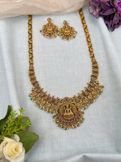 Grand Antique Lakshmi Statement Long Necklace Set 0212 - Mahilas