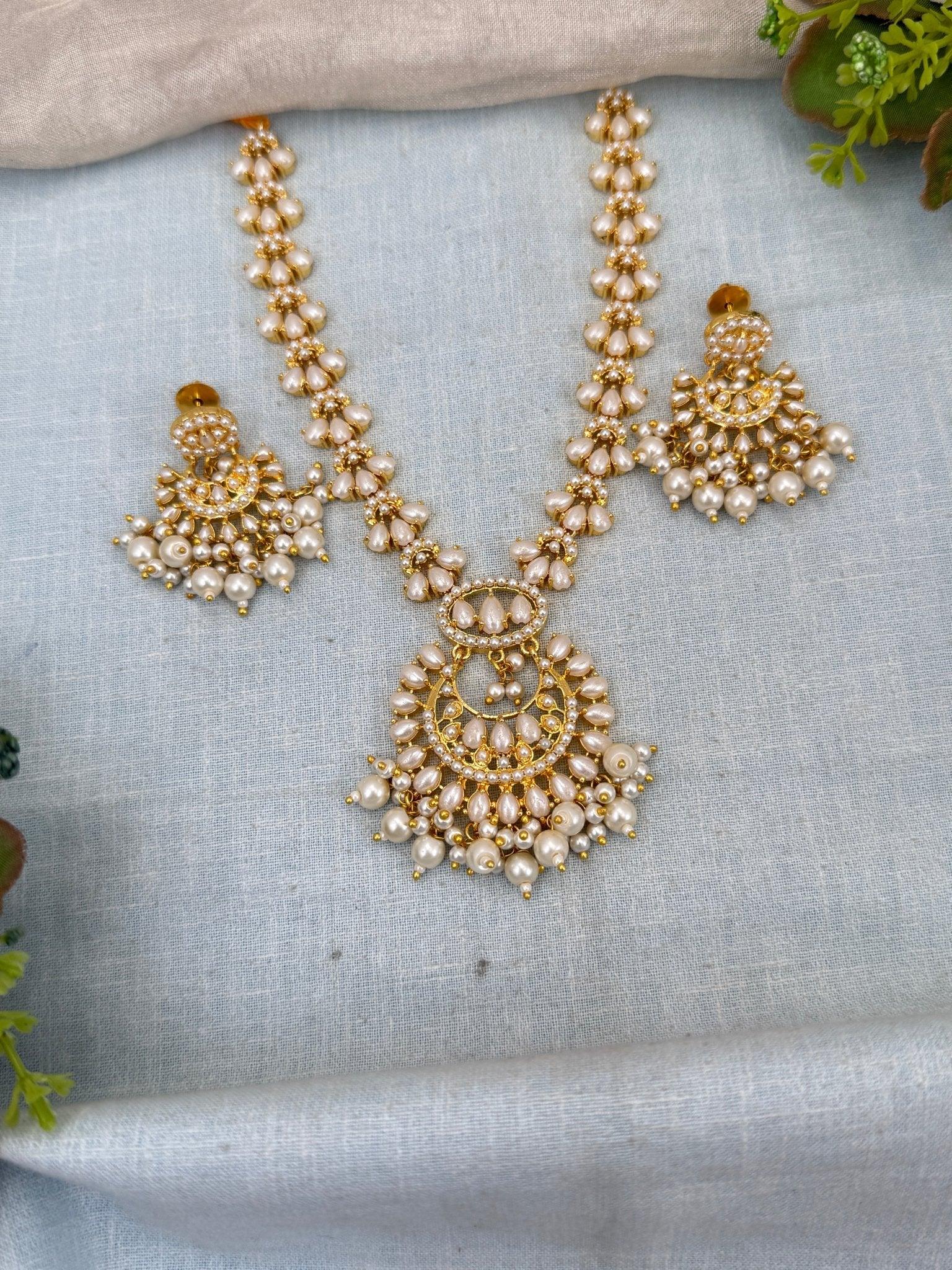 Grand Full Pearl Beads Statement Short Necklace Set 0244 - Mahilas