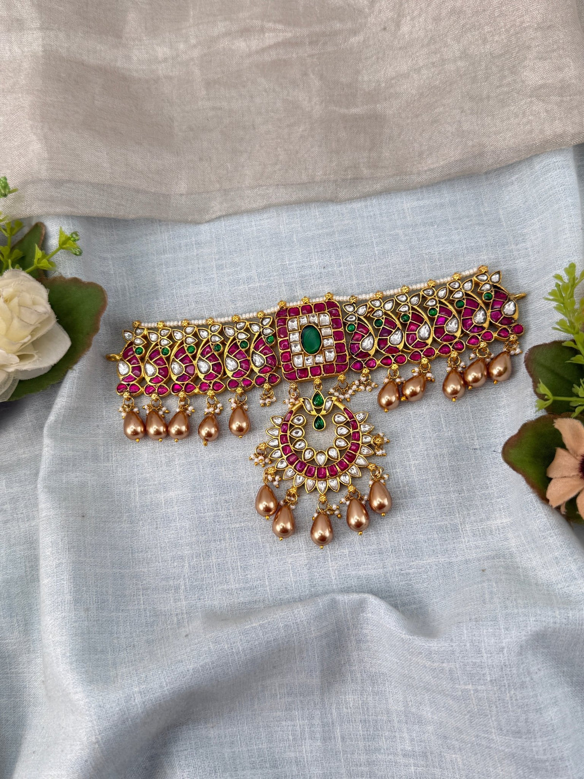 Jadau Kundan Choker Necklace Set Premium | N0459 - Mahilas