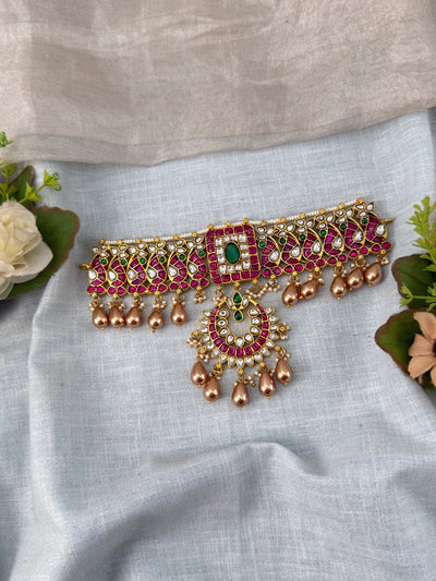 Jadau Kundan Choker Necklace Set Premium | N0459 - Mahilas