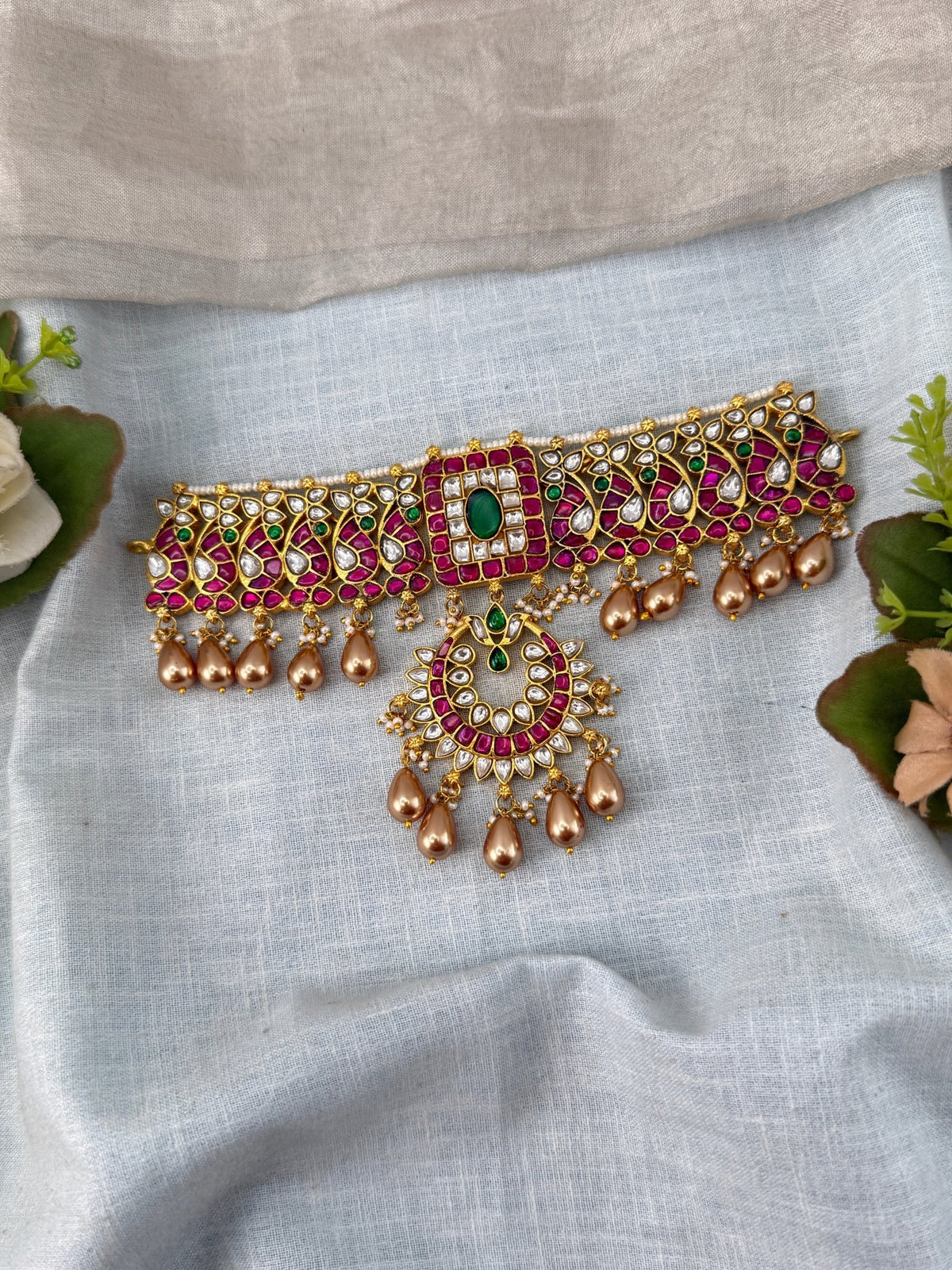 Jadau Kundan Choker Necklace Set Premium | N0459 - Mahilas