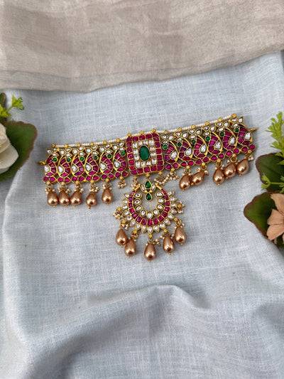 Jadau Kundan Choker Necklace Set Premium | N0459 - Mahilas