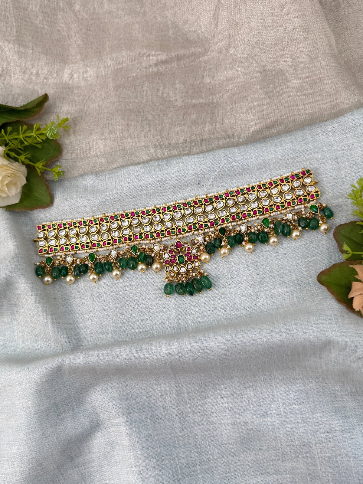 Jadau Kundan Choker Necklace Set Premium | N0462 - Mahilas