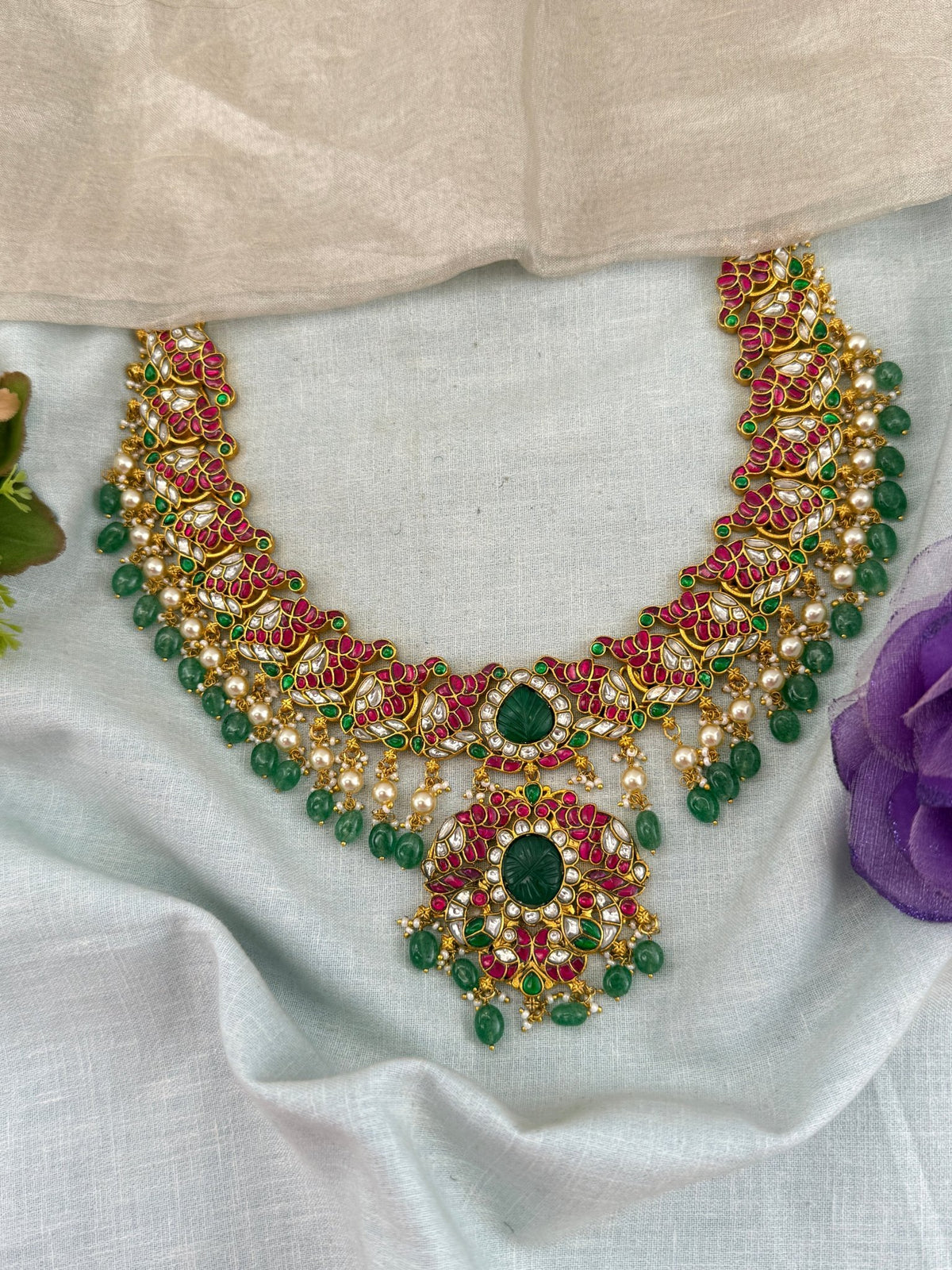 Jadau Kundan Grand Designer Pendant Necklace | 107 - Mahilas