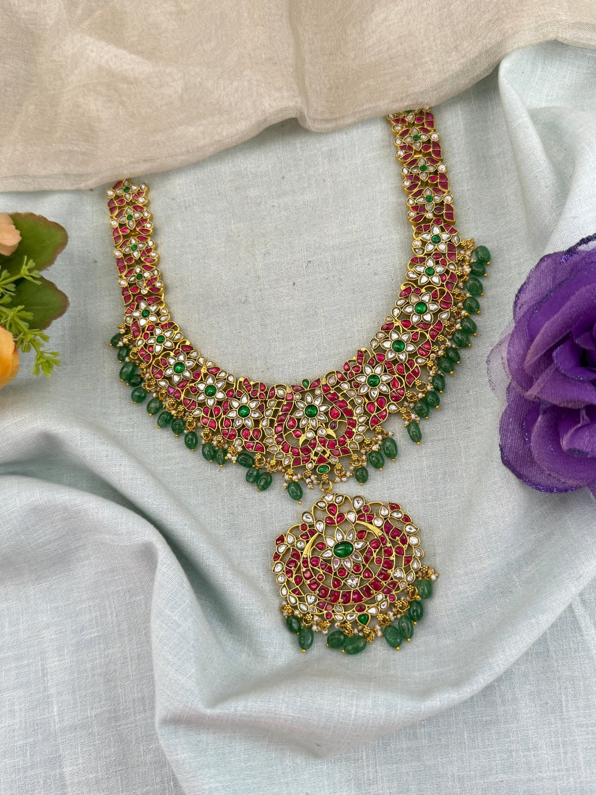 Jadau Kundan Grand Mid Long Pendant Necklace | 109 - Mahilas