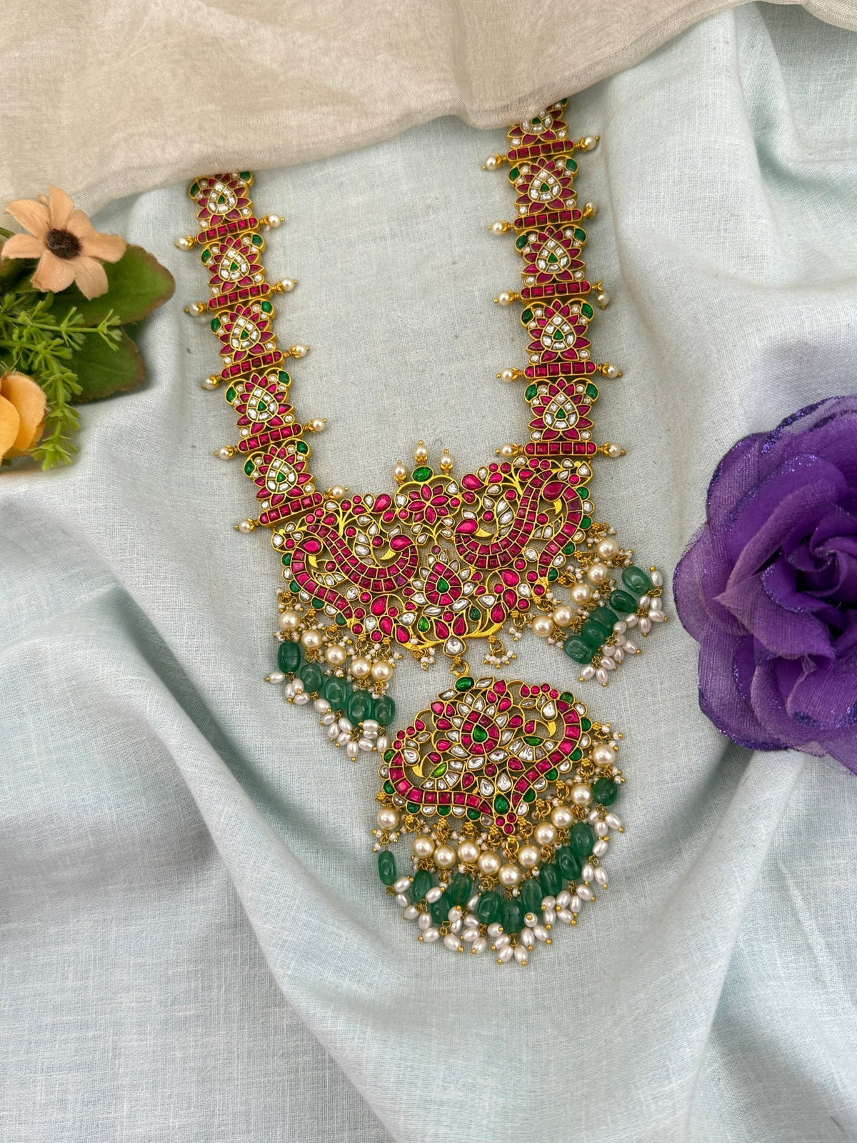 Jadau Kundan Grand Peacock Long Pendant Necklace | 112 - Mahilas