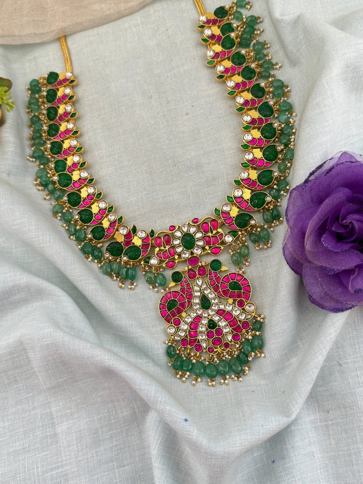 Jadau Kundan Grand Peacock Pendant Necklace | 115 - Mahilas