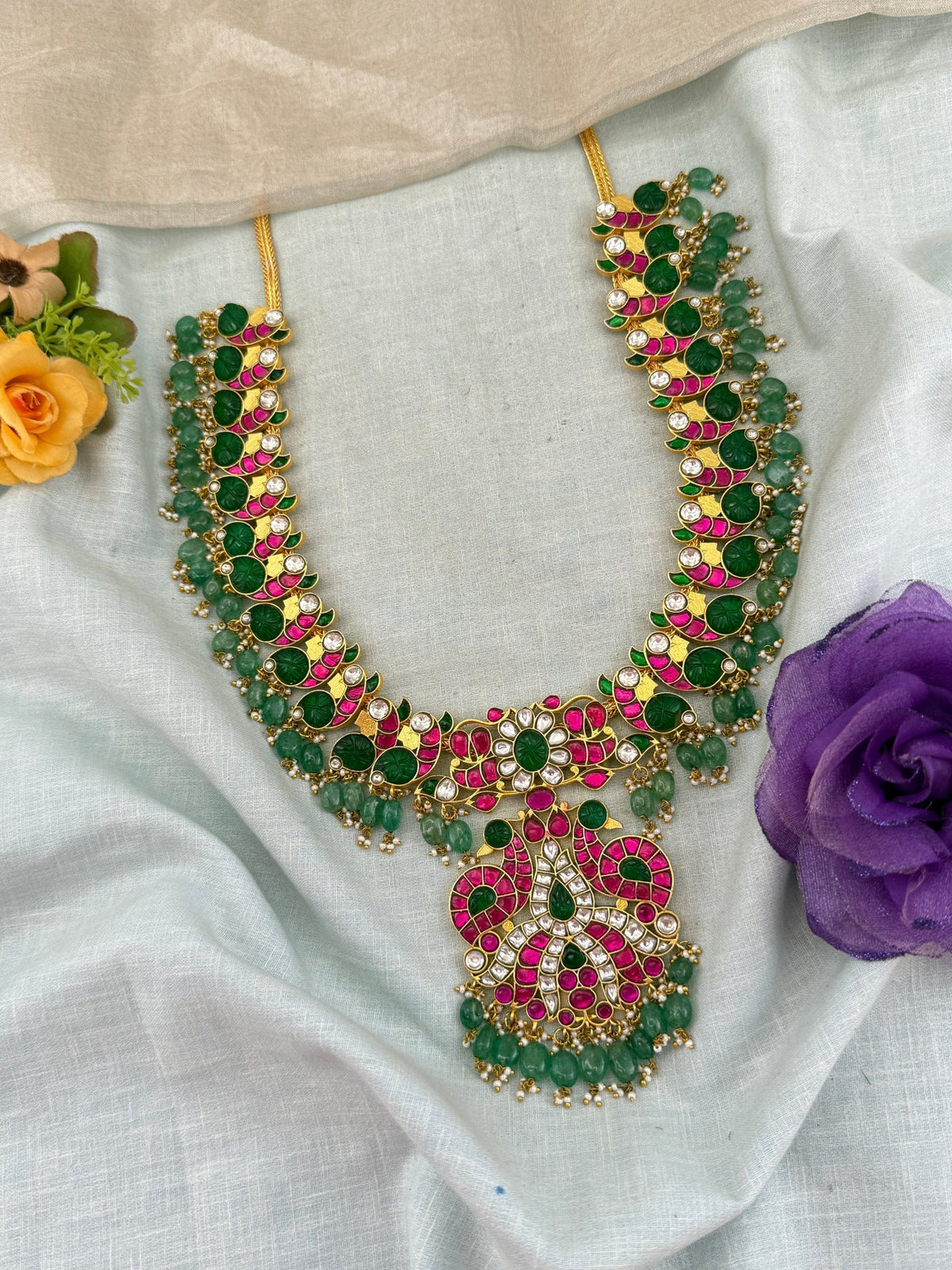 Jadau Kundan Grand Peacock Pendant Necklace | 115 - Mahilas