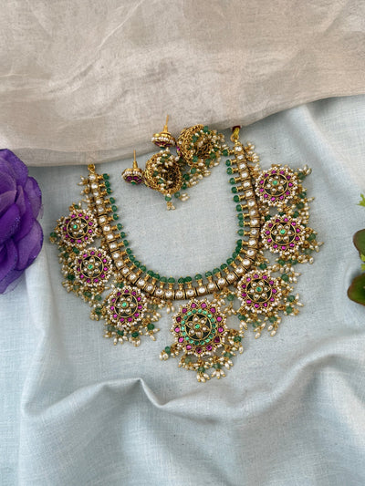 Jadau Kundan Necklace Bottumala Style Royal Short Set | N0007 - Mahilas