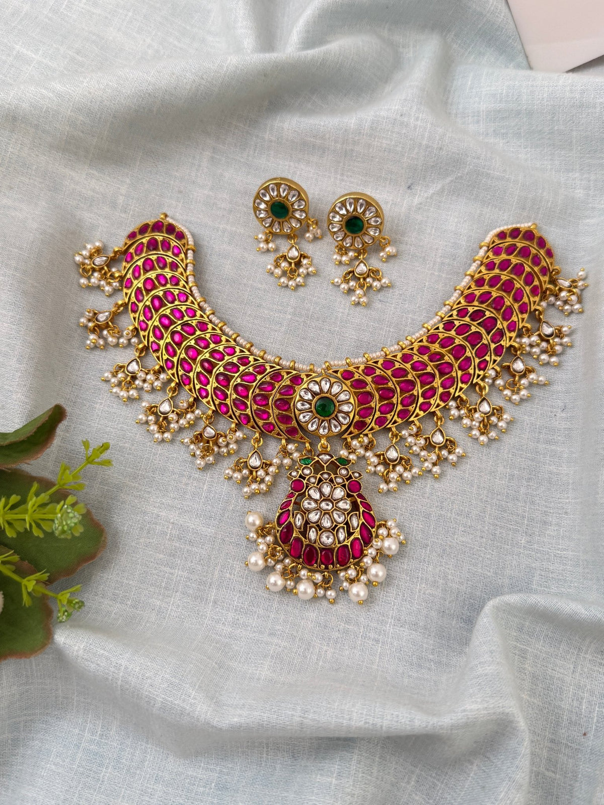 Jadau Kundan Necklace Chandra Design Luxury Short Set | N0560 - Mahilas