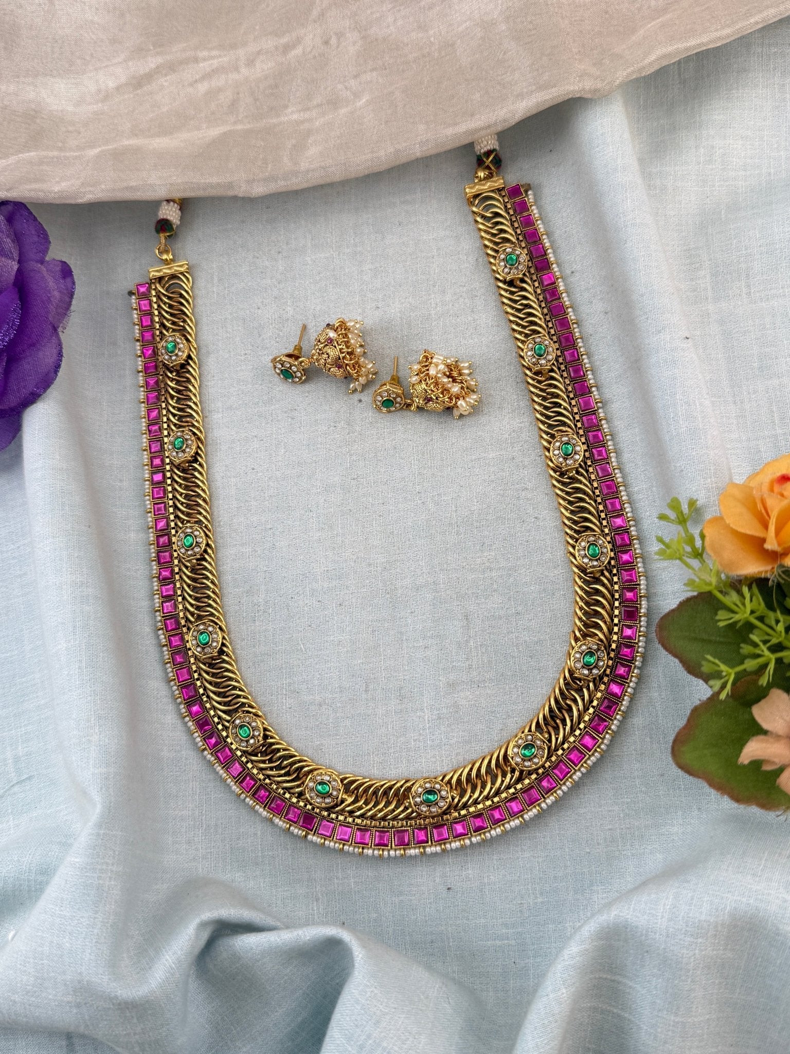 Jadau Kundan Necklace Jilebi Royal Long Set | N0005 - Mahilas