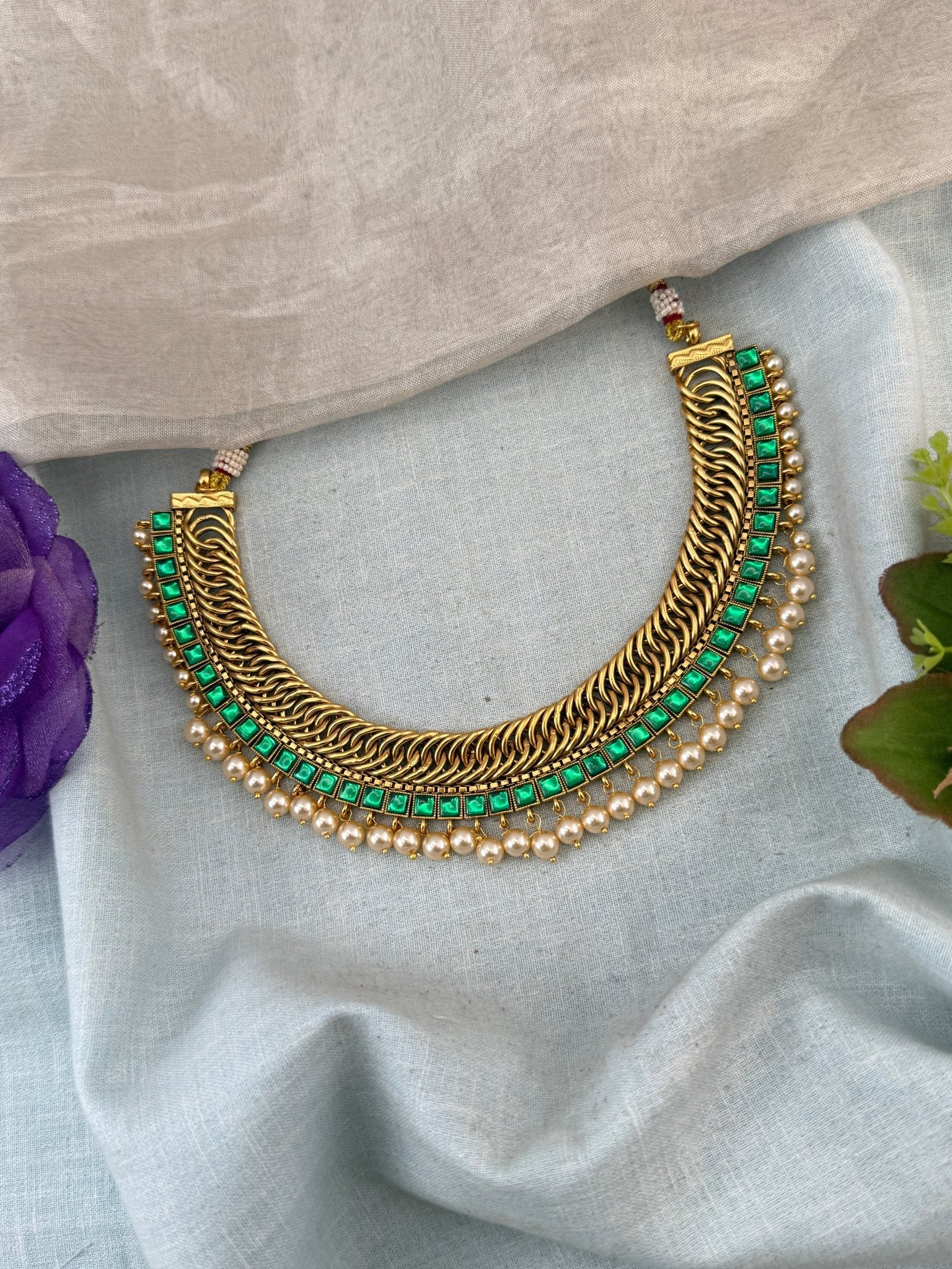 Jadau Kundan Necklace Jilebi Royal Short Set | N0010 - Mahilas