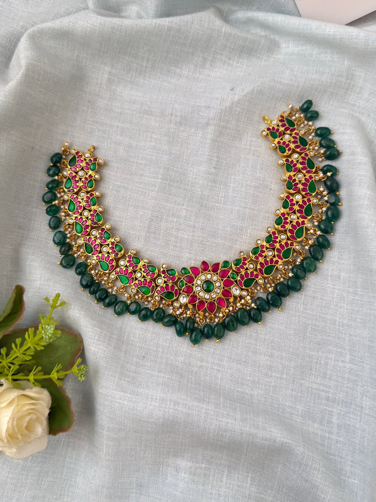 Jadau Kundan Necklace Lakshmi Mango Luxury Short Set | N0557 - Mahilas