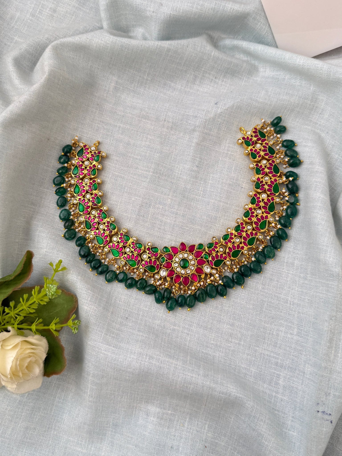 Jadau Kundan Necklace Lakshmi Mango Luxury Short Set | N0557 - Mahilas