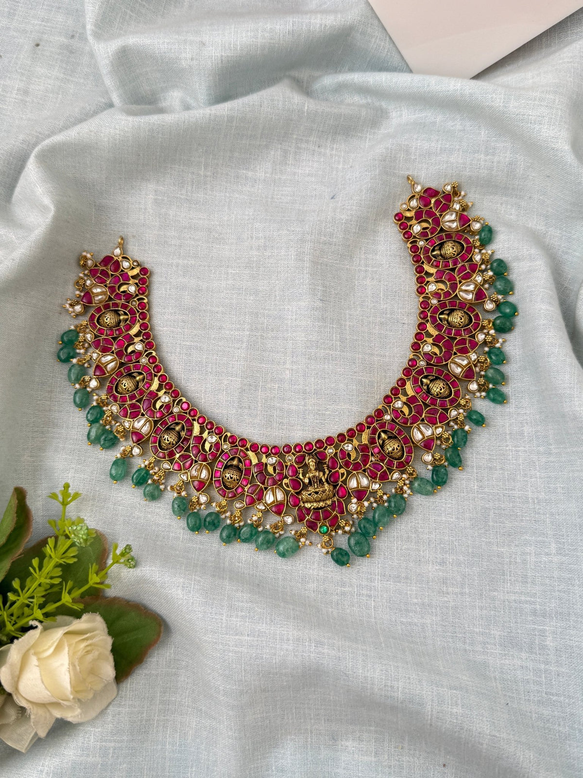 Jadau Kundan Necklace Lakshmi Peacock Luxury Short Set | N0556 - Mahilas