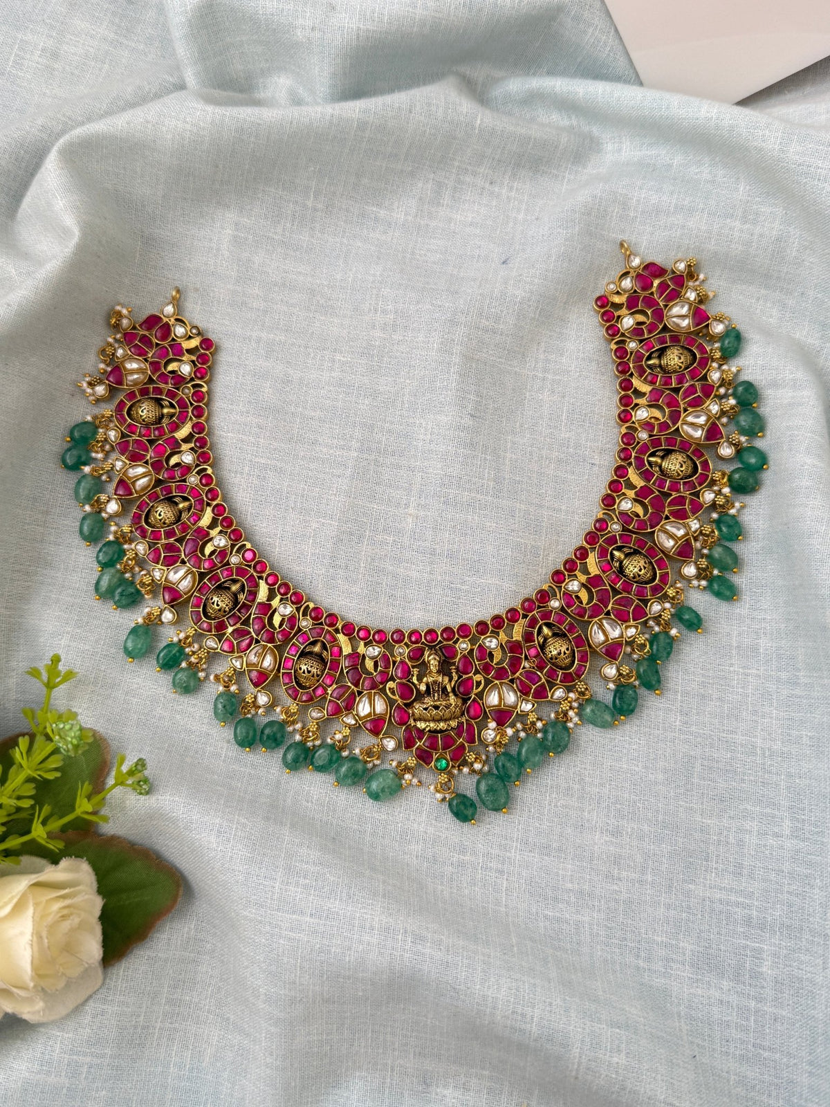 Jadau Kundan Necklace Lakshmi Peacock Luxury Short Set | N0556 - Mahilas