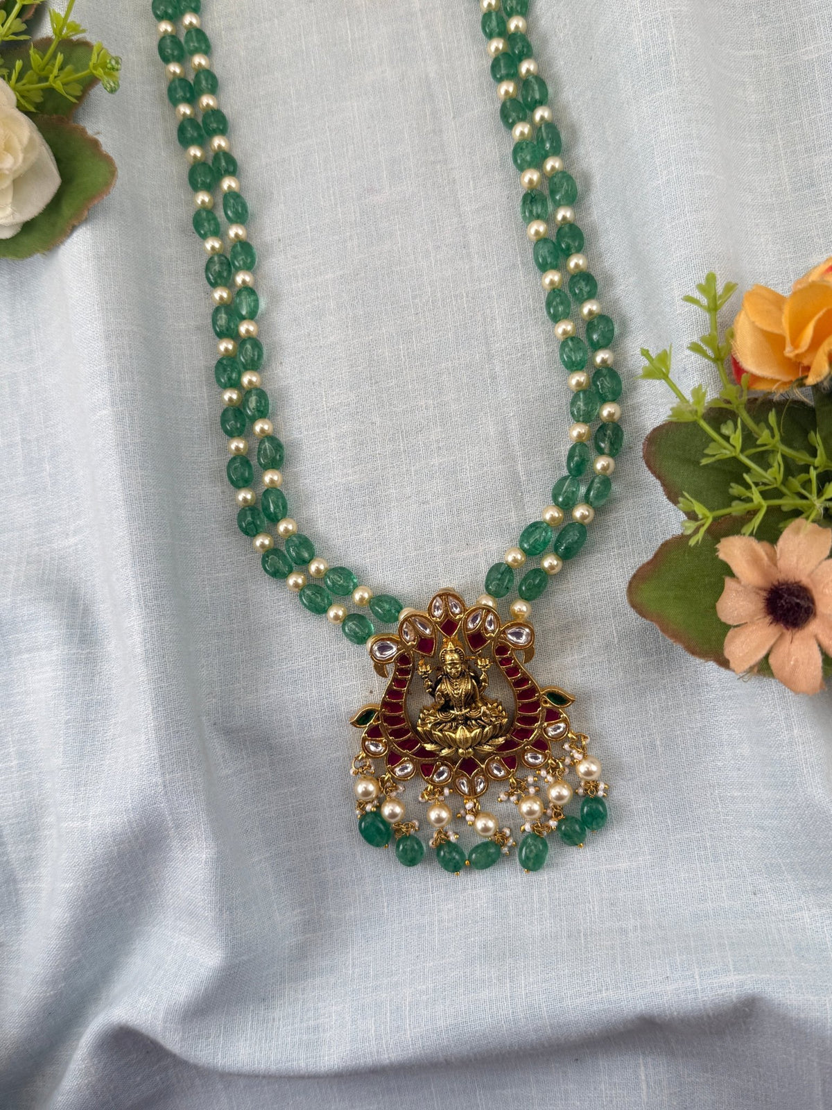 Jadau Kundan Necklace Layer Beads Long Premium Set N0380 - Mahilas