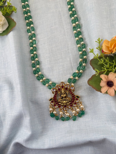 Jadau Kundan Necklace Layer Beads Long Premium Set N0380 - Mahilas