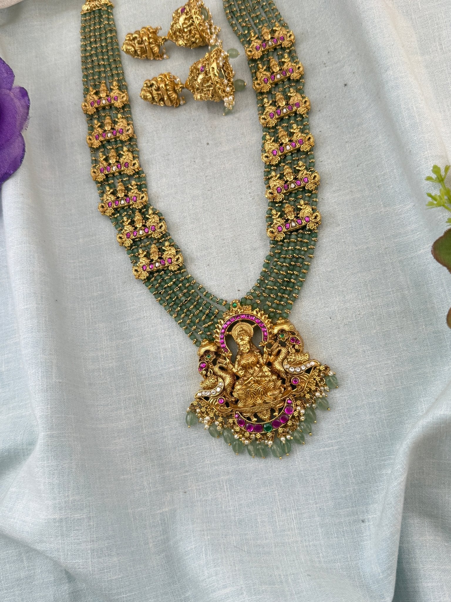 Jadau Kundan Necklace Layer Beads Pendant Grand Set | N0027 - Mahilas