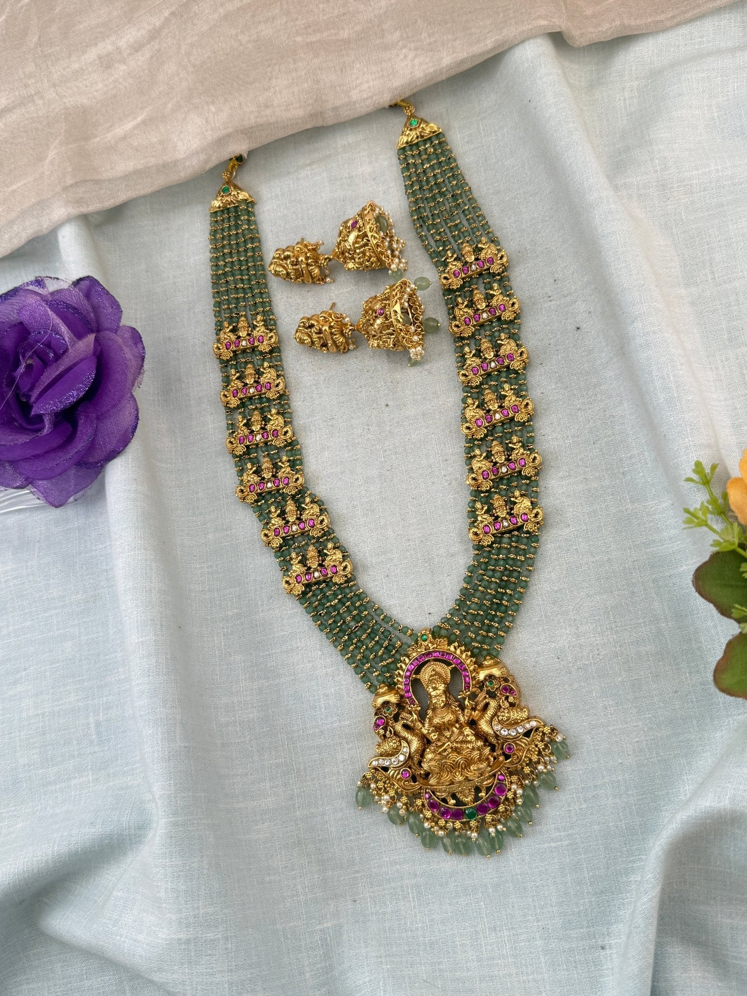 Jadau Kundan Necklace Layer Beads Pendant Grand Set | N0027 - Mahilas