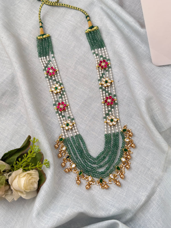 Jadau Kundan Necklace Layer Designer Maharani Premium Long Set | N0589