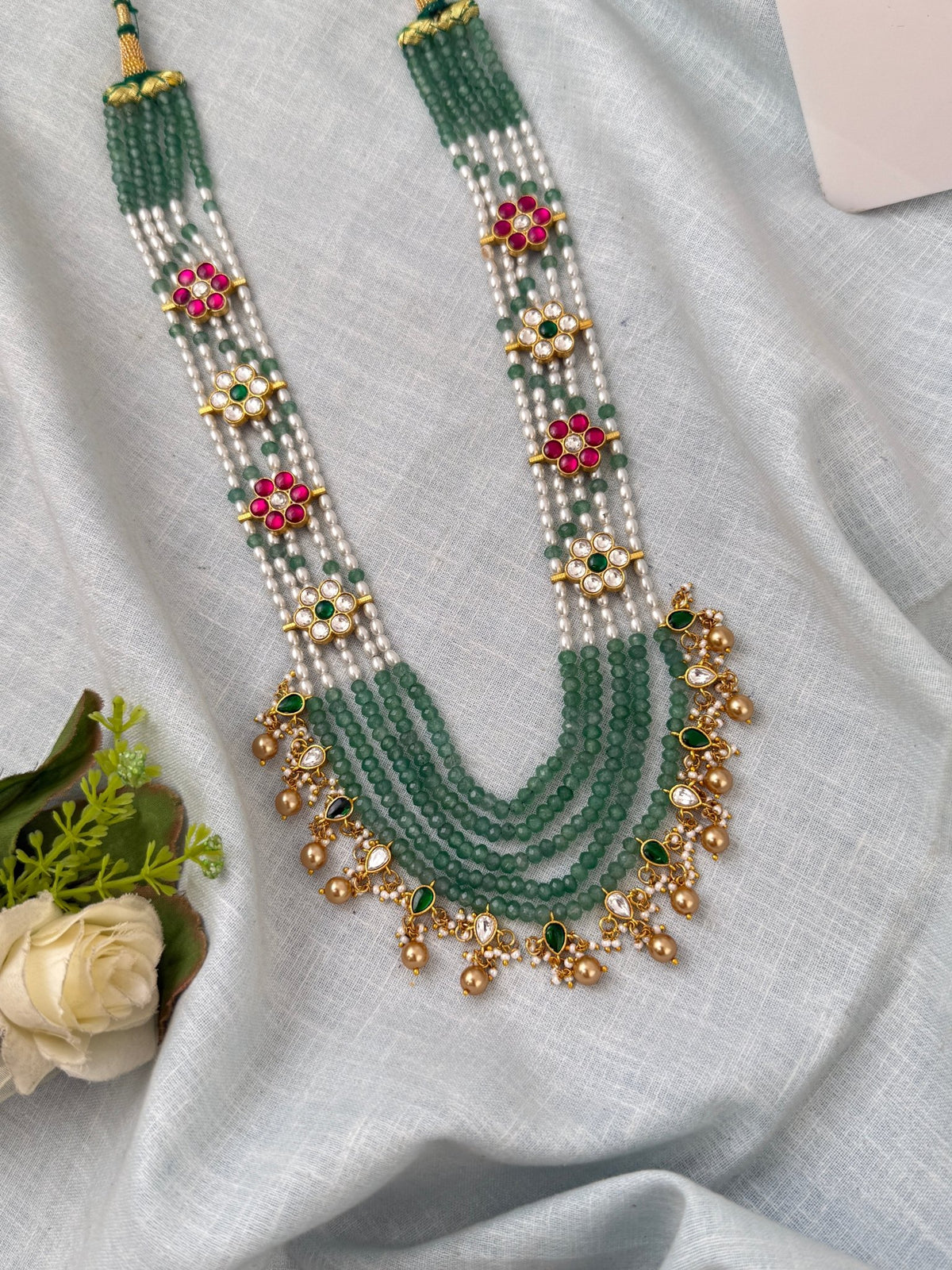 Jadau Kundan Necklace Layer Designer Maharani Premium Long Set | N0589 - Mahilas