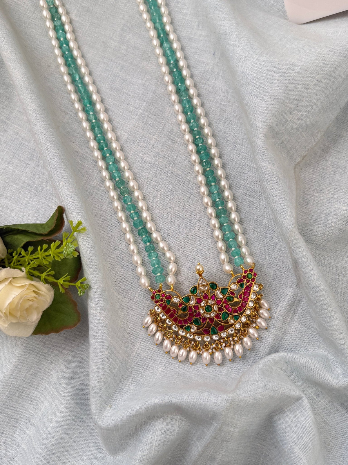 Jadau Kundan Necklace Layer Grand Pendant Premium Long Set | N0547 - Mahilas