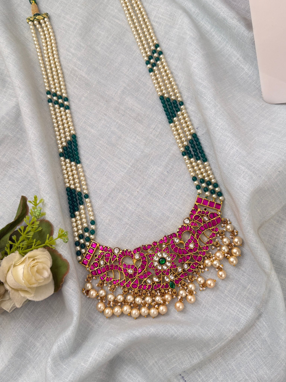 Jadau Kundan Necklace Layer Grand Pendant Premium Long Set | N0549 - Mahilas