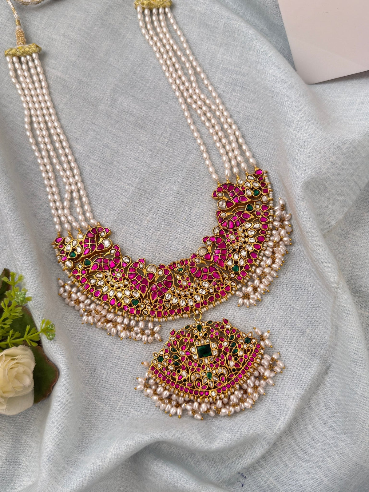 Jadau Kundan Necklace Layer Grand Pendant Premium Long Set | N0552 - Mahilas